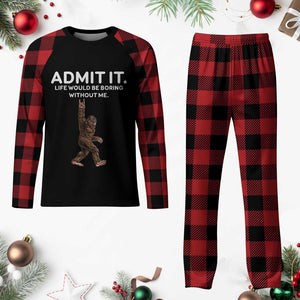 Funny Bigfoot Plaid Pajama Set Admit It Life Would Be Boring Without Me Rock Hand TS02 Buffalo Plaid Print Your Wear