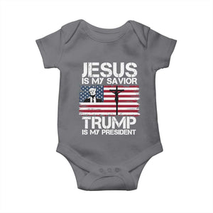 Christian Trump 2024 Baby Onesie Jesus Is My Savior Trump Is My President Christ Cross American Flag TS02 Charcoal Print Your Wear