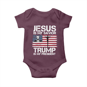 Christian Trump 2024 Baby Onesie Jesus Is My Savior Trump Is My President Christ Cross American Flag TS02 Maroon Print Your Wear