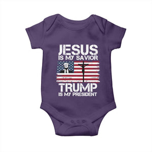 Christian Trump 2024 Baby Onesie Jesus Is My Savior Trump Is My President Christ Cross American Flag TS02 Purple Print Your Wear