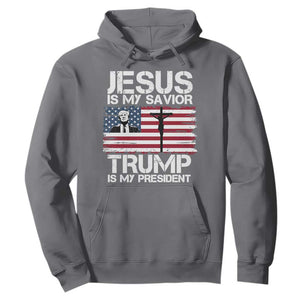 Christian Trump 2024 Hoodie Jesus Is My Savior Trump Is My President Christ Cross American Flag TS02 Charcoal Print Your Wear