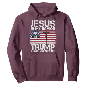 Christian Trump 2024 Hoodie Jesus Is My Savior Trump Is My President Christ Cross American Flag TS02 Maroon Print Your Wear