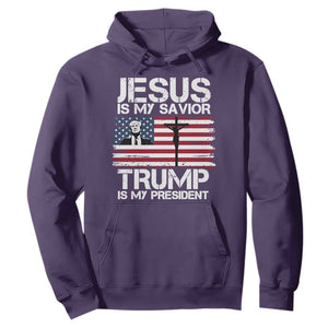 Christian Trump 2024 Hoodie Jesus Is My Savior Trump Is My President Christ Cross American Flag TS02 Purple Print Your Wear