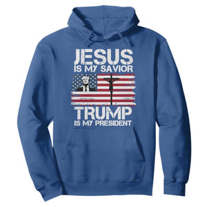 Christian Trump 2024 Hoodie Jesus Is My Savior Trump Is My President Christ Cross American Flag TS02 Royal Blue Print Your Wear