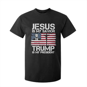 Christian Trump 2024 T Shirt For Kid Jesus Is My Savior Trump Is My President Christ Cross American Flag TS02 Black Print Your Wear