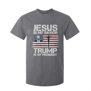 Christian Trump 2024 T Shirt For Kid Jesus Is My Savior Trump Is My President Christ Cross American Flag TS02 Charcoal Print Your Wear