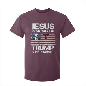 Christian Trump 2024 T Shirt For Kid Jesus Is My Savior Trump Is My President Christ Cross American Flag TS02 Maroon Print Your Wear