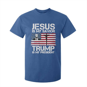 Christian Trump 2024 T Shirt For Kid Jesus Is My Savior Trump Is My President Christ Cross American Flag TS02 Royal Blue Print Your Wear