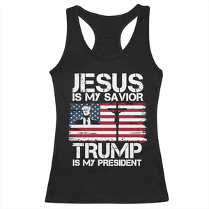 Christian Trump 2024 Racerback Tank Top Jesus Is My Savior Trump Is My President Christ Cross American Flag TS02 Black Print Your Wear