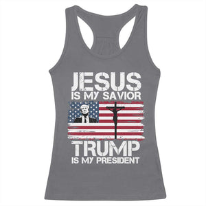 Christian Trump 2024 Racerback Tank Top Jesus Is My Savior Trump Is My President Christ Cross American Flag TS02 Charcoal Print Your Wear