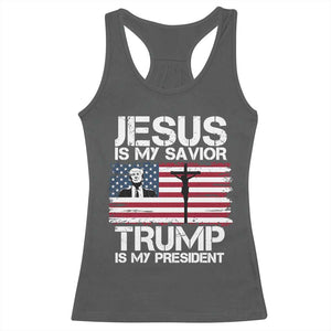 Christian Trump 2024 Racerback Tank Top Jesus Is My Savior Trump Is My President Christ Cross American Flag TS02 Dark Heather Print Your Wear