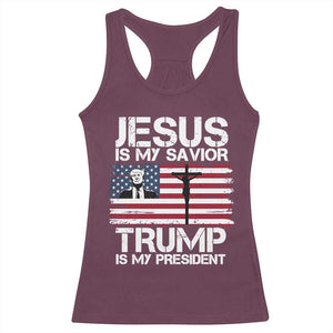 Christian Trump 2024 Racerback Tank Top Jesus Is My Savior Trump Is My President Christ Cross American Flag TS02 Maroon Print Your Wear