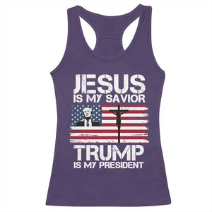 Christian Trump 2024 Racerback Tank Top Jesus Is My Savior Trump Is My President Christ Cross American Flag TS02 Purple Print Your Wear