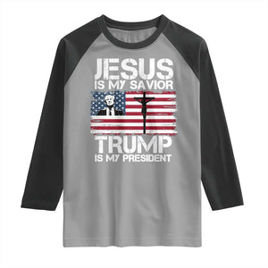 Christian Trump 2024 Raglan Shirt Jesus Is My Savior Trump Is My President Christ Cross American Flag TS02 Sport Gray Black Print Your Wear