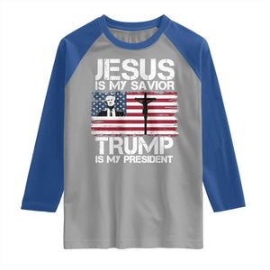 Christian Trump 2024 Raglan Shirt Jesus Is My Savior Trump Is My President Christ Cross American Flag TS02 Sport Gray Royal Print Your Wear