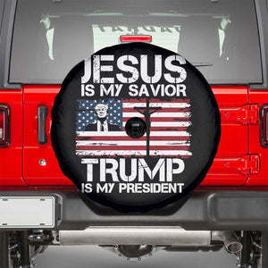 Christian Trump 2024 Spare Tire Cover Jesus Is My Savior Trump Is My President Christ Cross American Flag TS02 Black Print Your Wear