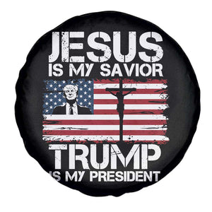 Christian Trump 2024 Spare Tire Cover Jesus Is My Savior Trump Is My President Christ Cross American Flag TS02 Print Your Wear