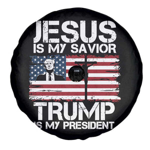 Christian Trump 2024 Spare Tire Cover Jesus Is My Savior Trump Is My President Christ Cross American Flag TS02 Print Your Wear