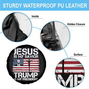 Christian Trump 2024 Spare Tire Cover Jesus Is My Savior Trump Is My President Christ Cross American Flag TS02 Print Your Wear