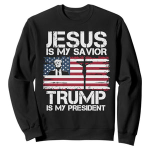 Christian Trump 2024 Sweatshirt Jesus Is My Savior Trump Is My President Christ Cross American Flag TS02 Black Print Your Wear