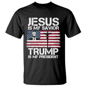 Christian Trump 2024 T Shirt Jesus Is My Savior Trump Is My President Christ Cross American Flag TS02 Black Print Your Wear