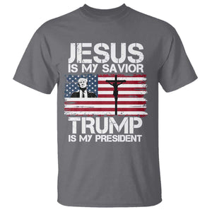 Christian Trump 2024 T Shirt Jesus Is My Savior Trump Is My President Christ Cross American Flag TS02 Charcoal Print Your Wear