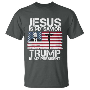 Christian Trump 2024 T Shirt Jesus Is My Savior Trump Is My President Christ Cross American Flag TS02 Dark Heather Print Your Wear