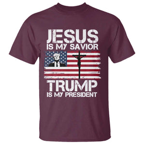 Christian Trump 2024 T Shirt Jesus Is My Savior Trump Is My President Christ Cross American Flag TS02 Maroon Print Your Wear