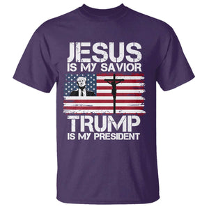 Christian Trump 2024 T Shirt Jesus Is My Savior Trump Is My President Christ Cross American Flag TS02 Purple Print Your Wear