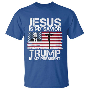 Christian Trump 2024 T Shirt Jesus Is My Savior Trump Is My President Christ Cross American Flag TS02 Royal Blue Print Your Wear