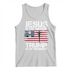 Christian Trump 2024 Tank Top Jesus Is My Savior Trump Is My President Christ Cross American Flag TS02 Ash Print Your Wear