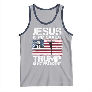 Christian Trump 2024 Tank Top Jesus Is My Savior Trump Is My President Christ Cross American Flag TS02 Athletic Heather Navy Print Your Wear