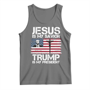 Christian Trump 2024 Tank Top Jesus Is My Savior Trump Is My President Christ Cross American Flag TS02 Black Heather Print Your Wear