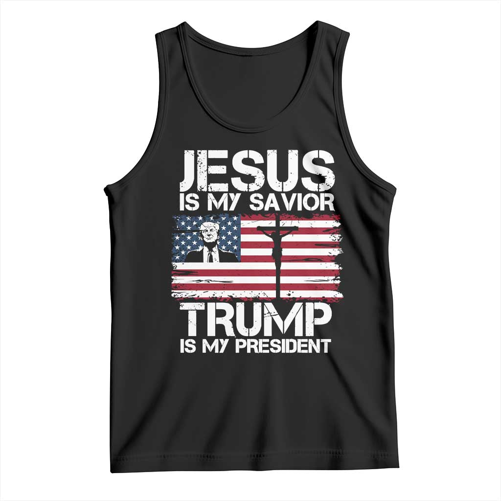 Christian Trump 2024 Tank Top Jesus Is My Savior Trump Is My President Christ Cross American Flag TS02 Black Print Your Wear