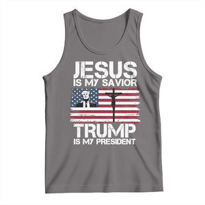 Christian Trump 2024 Tank Top Jesus Is My Savior Trump Is My President Christ Cross American Flag TS02 Deep Heather Print Your Wear