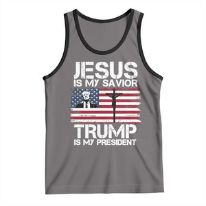 Christian Trump 2024 Tank Top Jesus Is My Savior Trump Is My President Christ Cross American Flag TS02 Deep Heather Black Print Your Wear