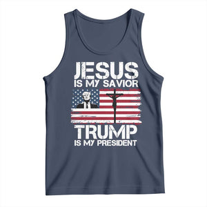 Christian Trump 2024 Tank Top Jesus Is My Savior Trump Is My President Christ Cross American Flag TS02 Navy Print Your Wear