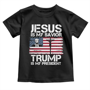 Christian Trump 2024 Toddler T Shirt Jesus Is My Savior Trump Is My President Christ Cross American Flag TS02 Black Print Your Wear