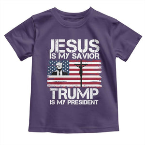 Christian Trump 2024 Toddler T Shirt Jesus Is My Savior Trump Is My President Christ Cross American Flag TS02 Purple Print Your Wear