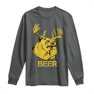 Funny Deer Hunting Long Sleeve Shirt Bear Plus Deer Equals Beer USA Hunter TS02 Dark Heather Print Your Wear