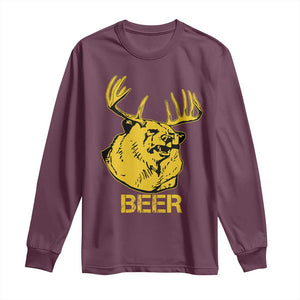 Funny Deer Hunting Long Sleeve Shirt Bear Plus Deer Equals Beer USA Hunter TS02 Maroon Print Your Wear