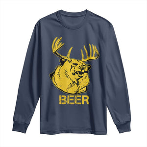 Funny Deer Hunting Long Sleeve Shirt Bear Plus Deer Equals Beer USA Hunter TS02 Navy Print Your Wear