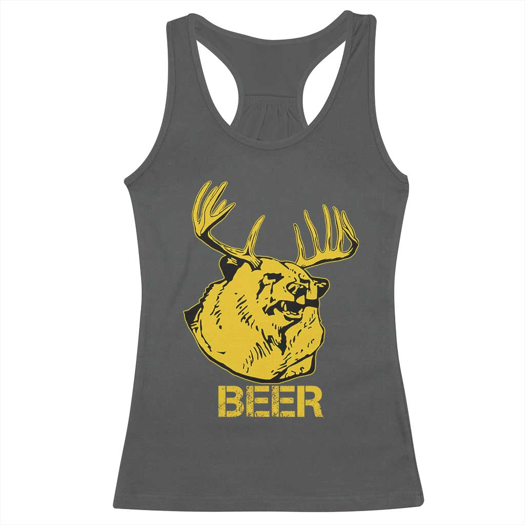 Funny Deer Hunting Racerback Tank Top Bear Plus Deer Equals Beer USA Hunter TS02 Dark Heather Print Your Wear