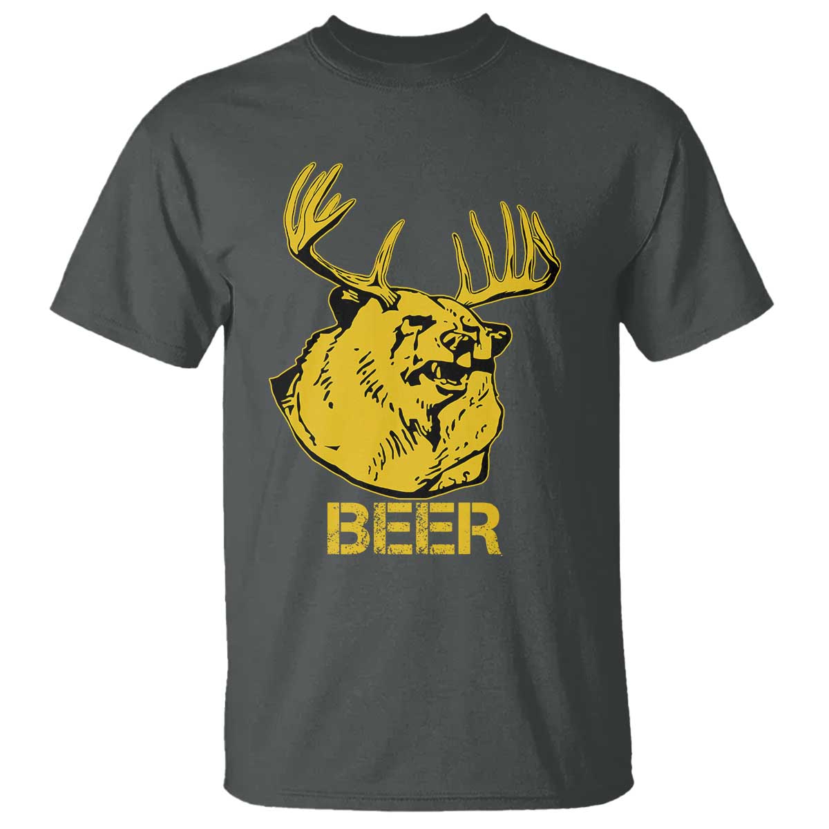 Funny Deer Hunting T Shirt Bear Plus Deer Equals Beer USA Hunter TS02 Dark Heather Print Your Wear