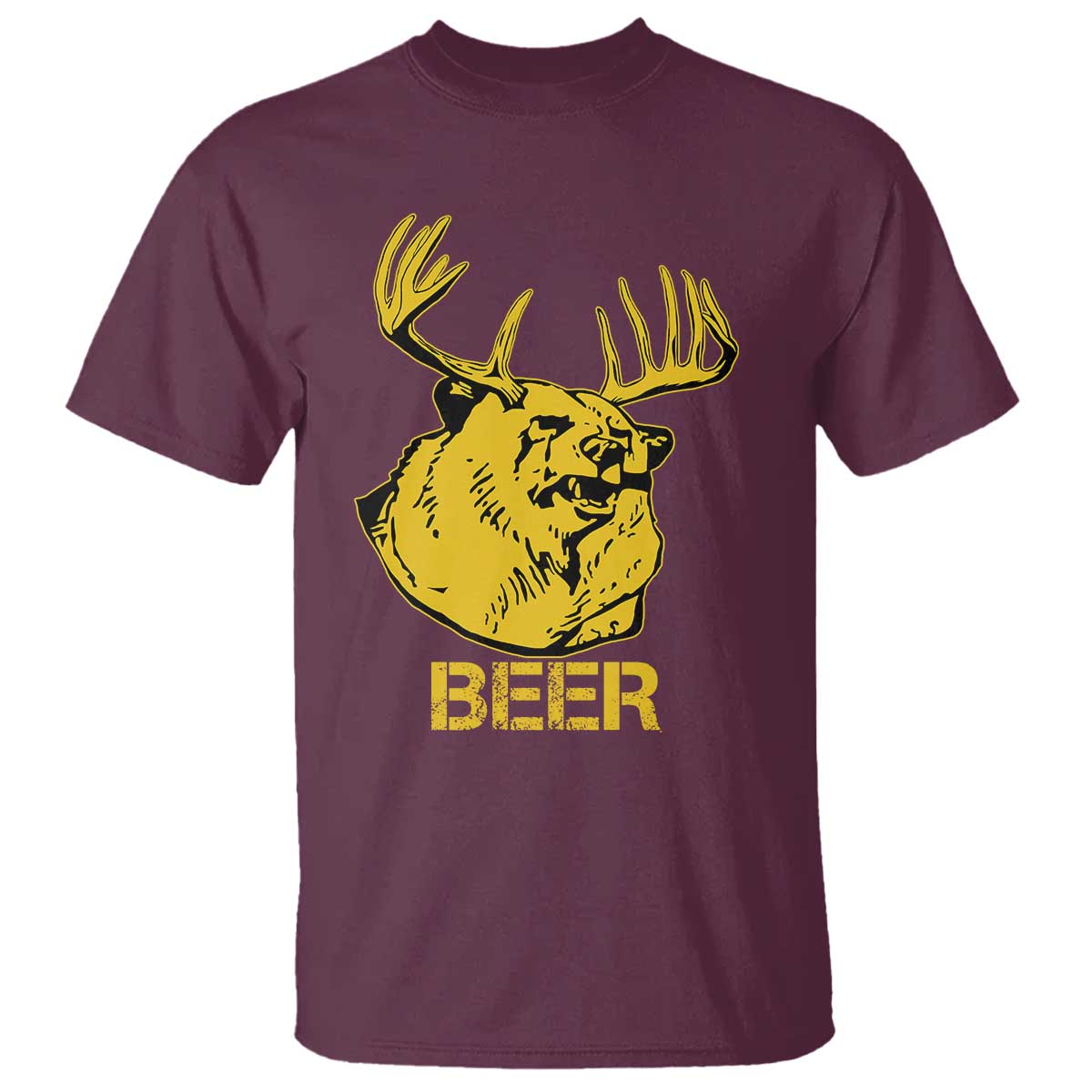 Funny Deer Hunting T Shirt Bear Plus Deer Equals Beer USA Hunter TS02 Maroon Print Your Wear