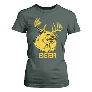 Funny Deer Hunting T Shirt For Women Bear Plus Deer Equals Beer USA Hunter TS02 Dark Forest Green Print Your Wear