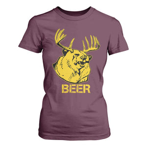 Funny Deer Hunting T Shirt For Women Bear Plus Deer Equals Beer USA Hunter TS02 Maroon Print Your Wear