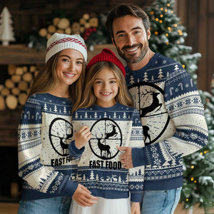 Deer Hunting Ugly Christmas Sweater Deer Hunting Funny Hunter Fast Food Gift TS02 Navy Print Your Wear