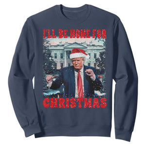 Christmas Dancing Trump Sweatshirt I'll Be Home For Xmas Viral Dances White House Retro Vintage TS02 Navy Print Your Wear