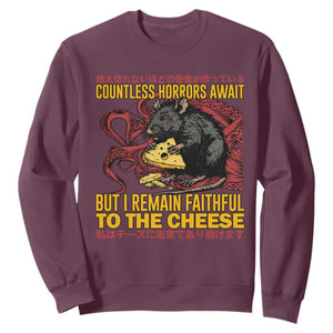 Funny Japanese Rat Lover Sweatshirt I Remain Faithful To The Cheese Retro Vintage Japan TS02 Maroon Print Your Wear